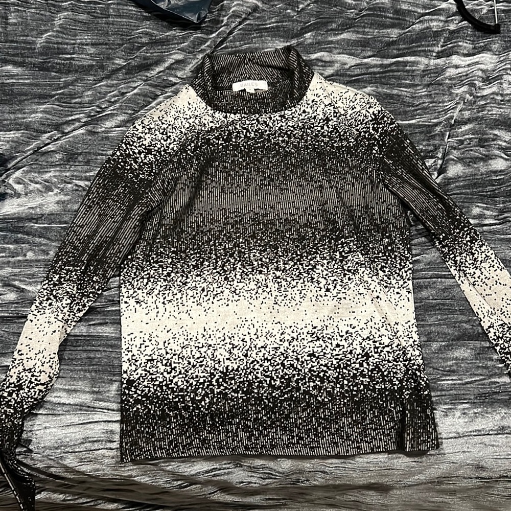 Grey black and white mock neck shirt